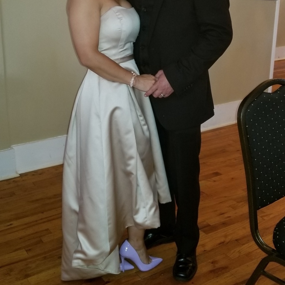 Champagne high low beautiful dress.